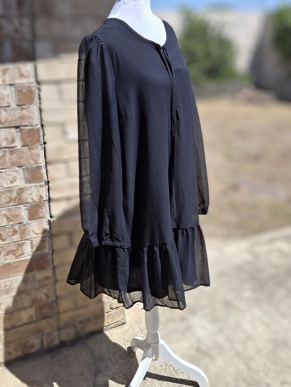 Draper James Long Sleeve Flounce Ruffle Tier Black Dress   Women Size Medium - Picture 7 of 15